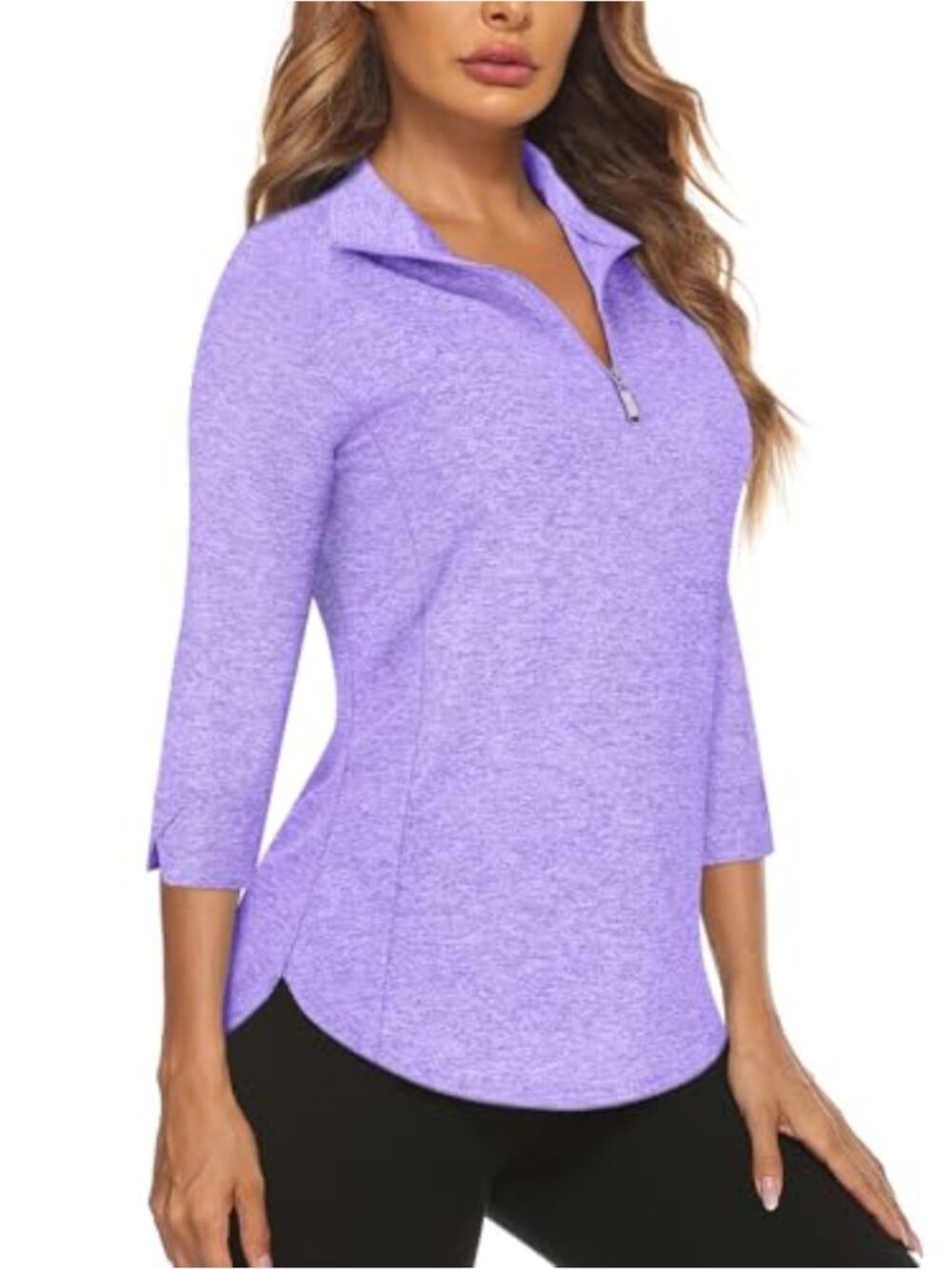 Womens Golf Shirt 3/4 Sleeve Quarter Zip Quick Dry UPF 50+ Tennis Top